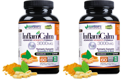 Women's Formula 3000 InflamCalm Advanced with Turmeric, Curcumin, Enzymes and Boswellia | Vegetarian & Gluten Free (Pack of 2)