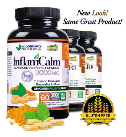 Women's Formula 3000 InflamCalm Advanced with Turmeric, Curcumin, Enzymes and Boswellia | Vegetarian & Gluten Free (Pack of 2)