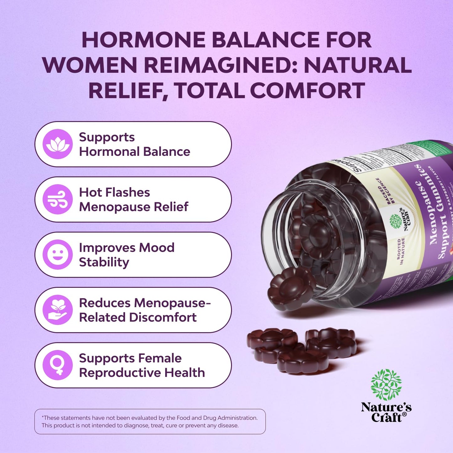 Natures Craft Womens Menopause Gummies with Dong Quai & Ashwagandha – 60 Count (3 Pack)