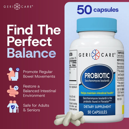 Saccharomyces boulardii Probiotic 500mg for Digestive Health – Women & Men | Compare to Florastor (50 Capsules) – 12 Pack