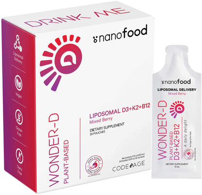 Codeage Liposomal Vitamin D3 Wonder-D – Vegan D3, K2 (MK-7) & B12 in Berry Flavor | 30 Pouches