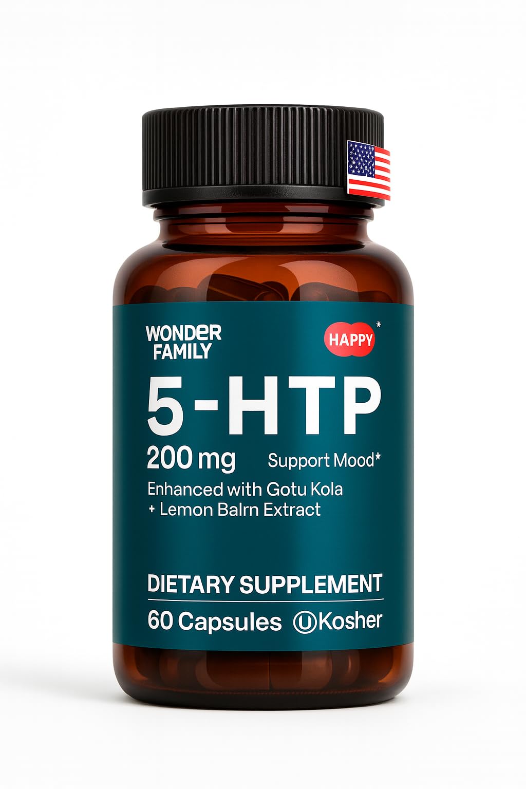 WONDER FAMILY 5-HTP 200mg with Vitamin B6 100mg & Gotu Kola | Deep Sleep & Wellbeing Supplement for Women & Men | 60 Capsules