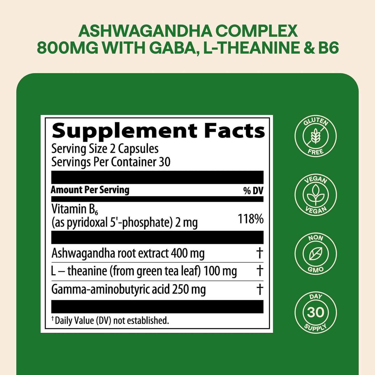WONDER FAMILY Ashwagandha Complex 800mg with GABA, L-Theanine & B6 – Calm, Focus & Mood (60 Capsules)