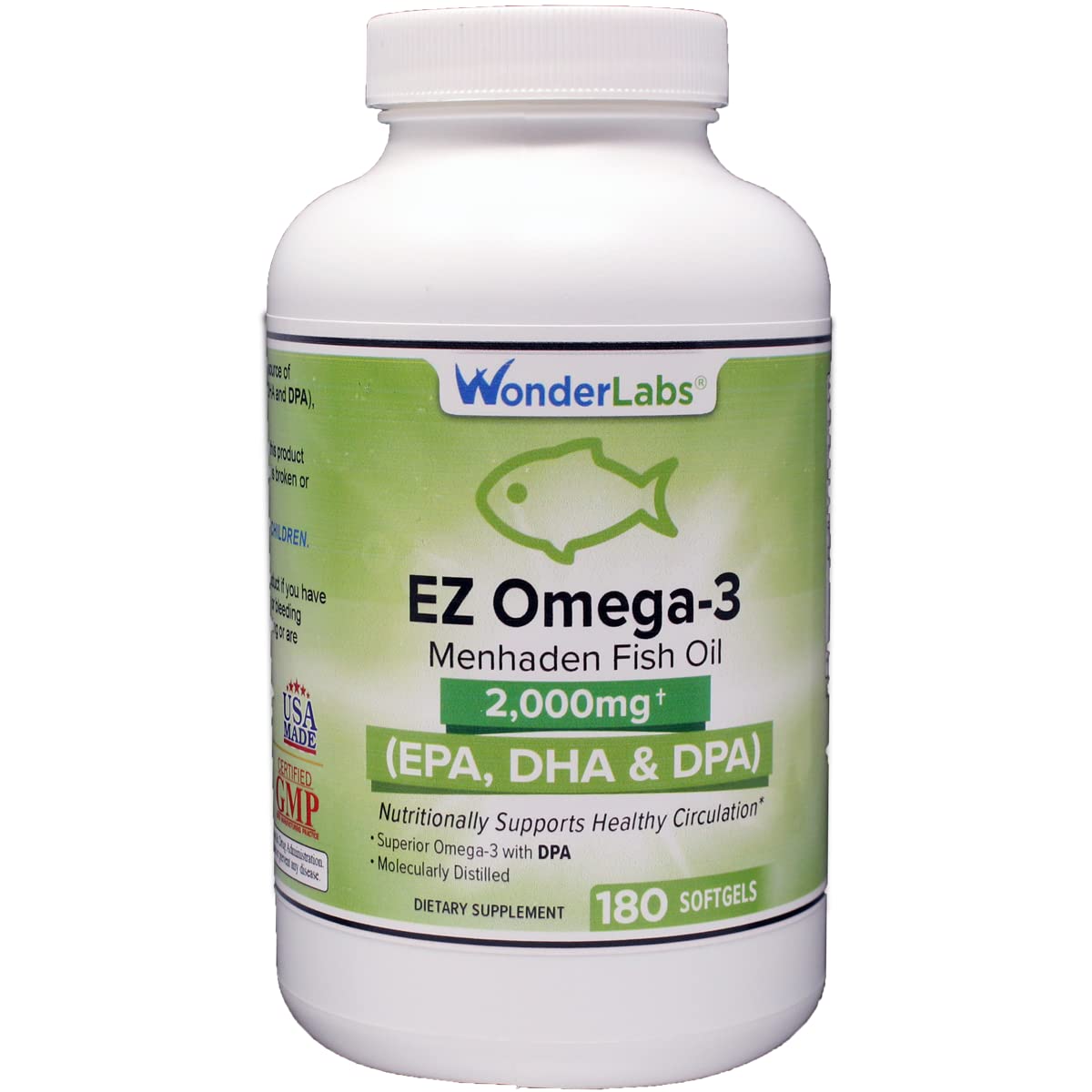 Wonder Laboratories EZ Omega-3 Atlantic Menhaden – 2000 mg, Burpless, USA Made, 180 Softgels