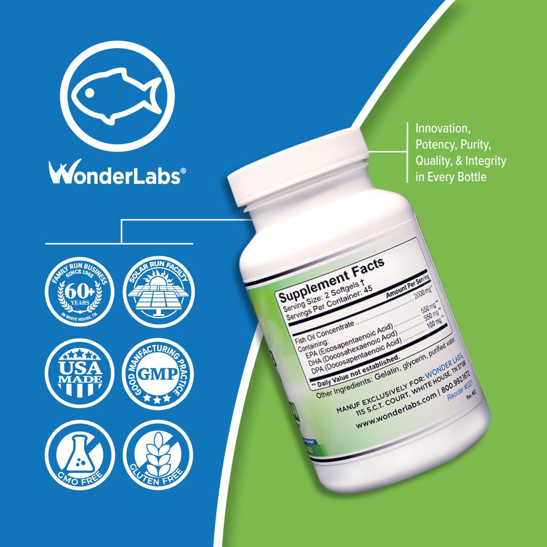 Wonder Laboratories EZ Omega-3 Atlantic Menhaden – 2000 mg, Burpless, USA Made, 180 Softgels