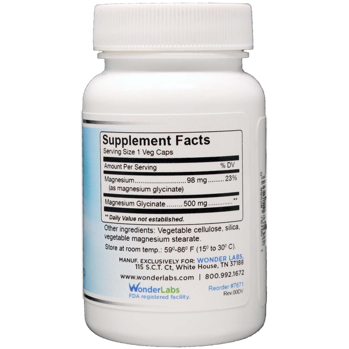 Wonder Laboratories Magnesium Glycinate 500mg – Chelated, Non-GMO, Gluten, Dairy & Soy Free (60)