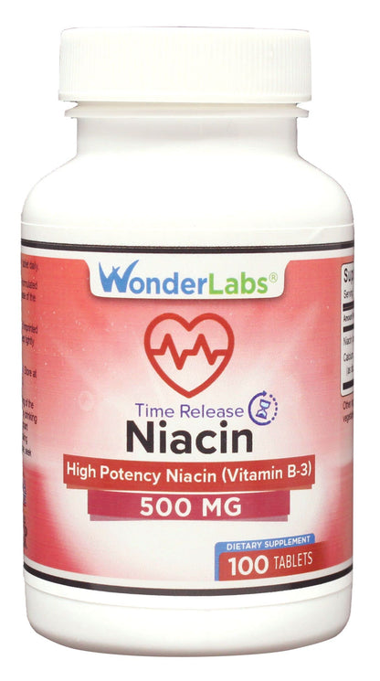 Wonder Laboratories Niacin Time Release 500 mg – 100 Tablets, Non-GMO & Gluten Free