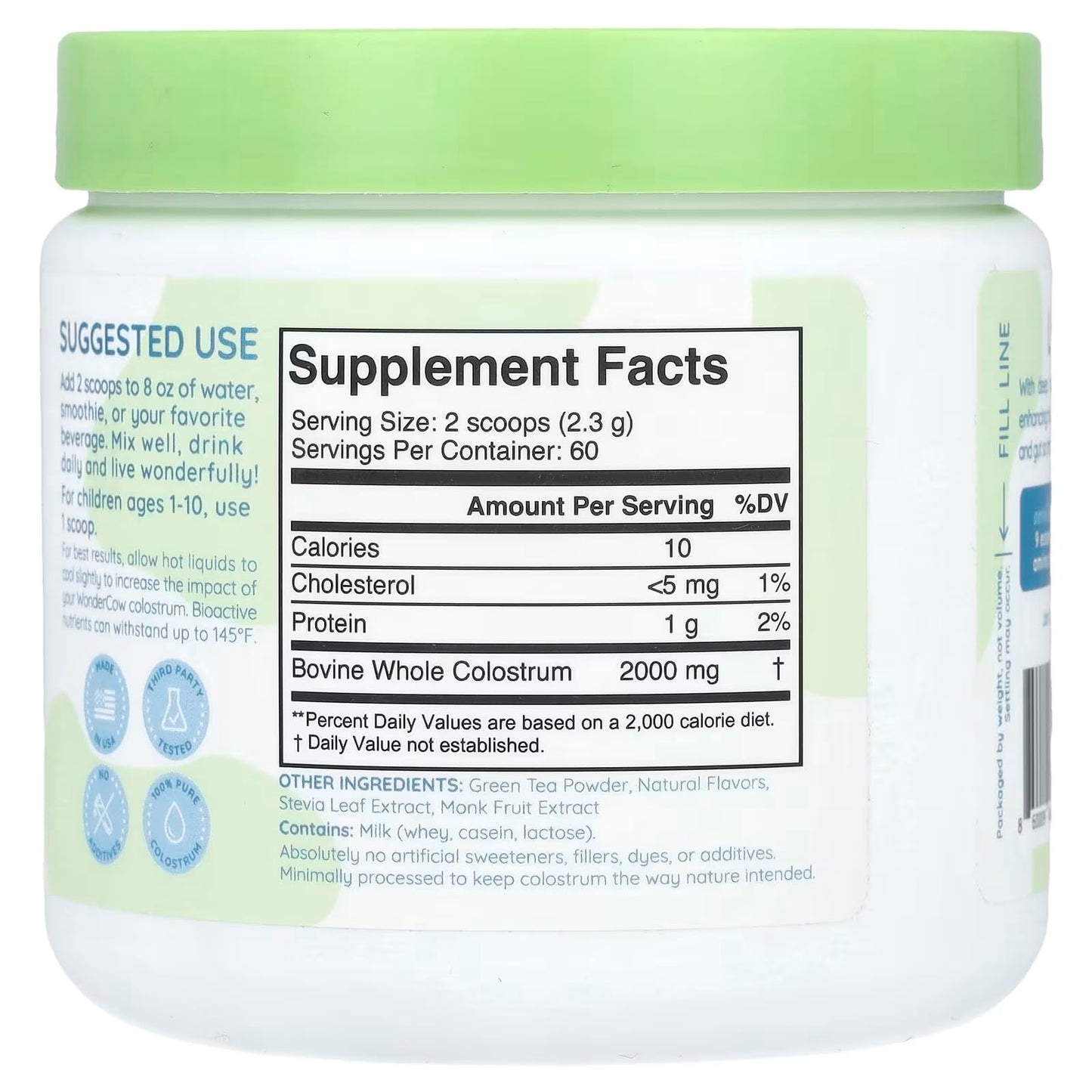 WONDERCOW Colostrum Powder for Gut Health, Immune Support & Muscle Recovery | Pure Whole Bovine Colostrum with Matcha, 60 Servings