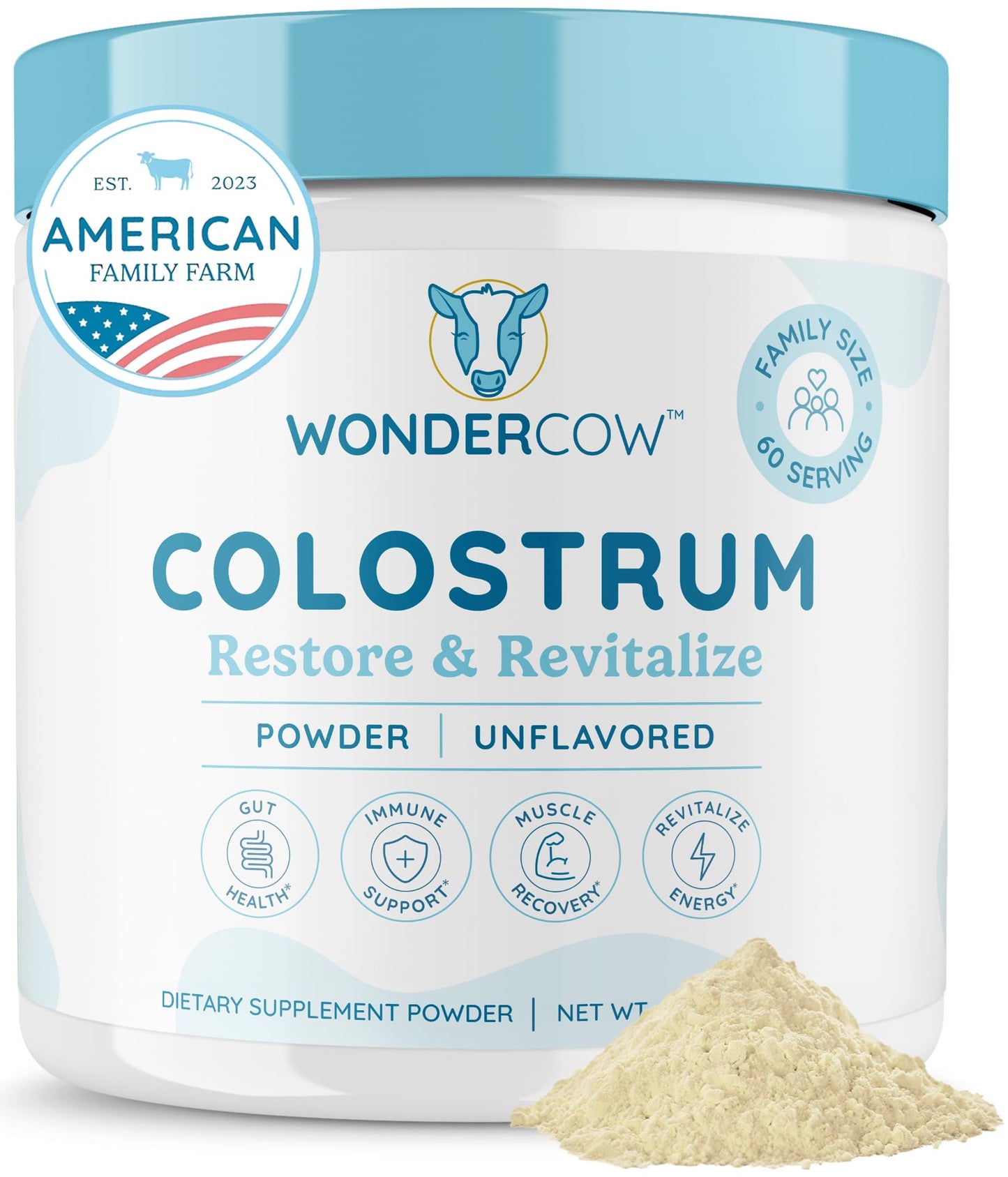WONDERCOW Colostrum Powder – Gut Health, Immune Support, Muscle Recovery | Unflavored, 60 Servings