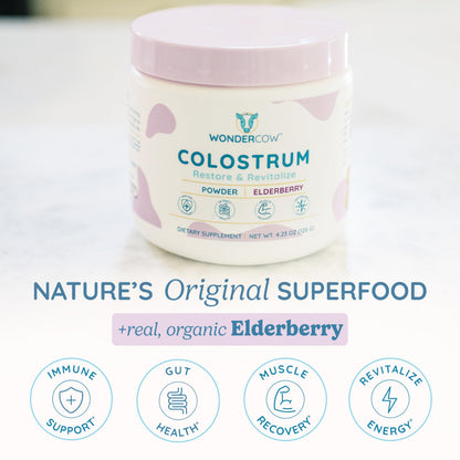 WONDERCOW Colostrum Powder for Gut Health, Immune Support & Recovery | Elderberry, 60 Servings