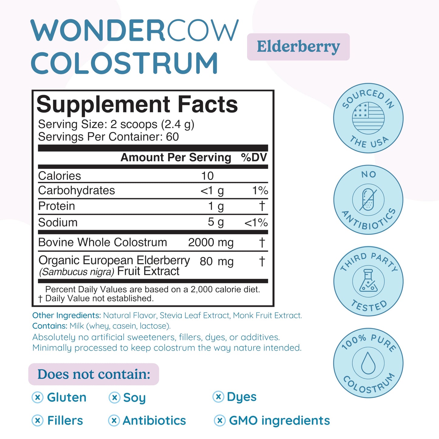 WONDERCOW Colostrum Powder for Gut Health, Immune Support & Recovery | Elderberry, 60 Servings