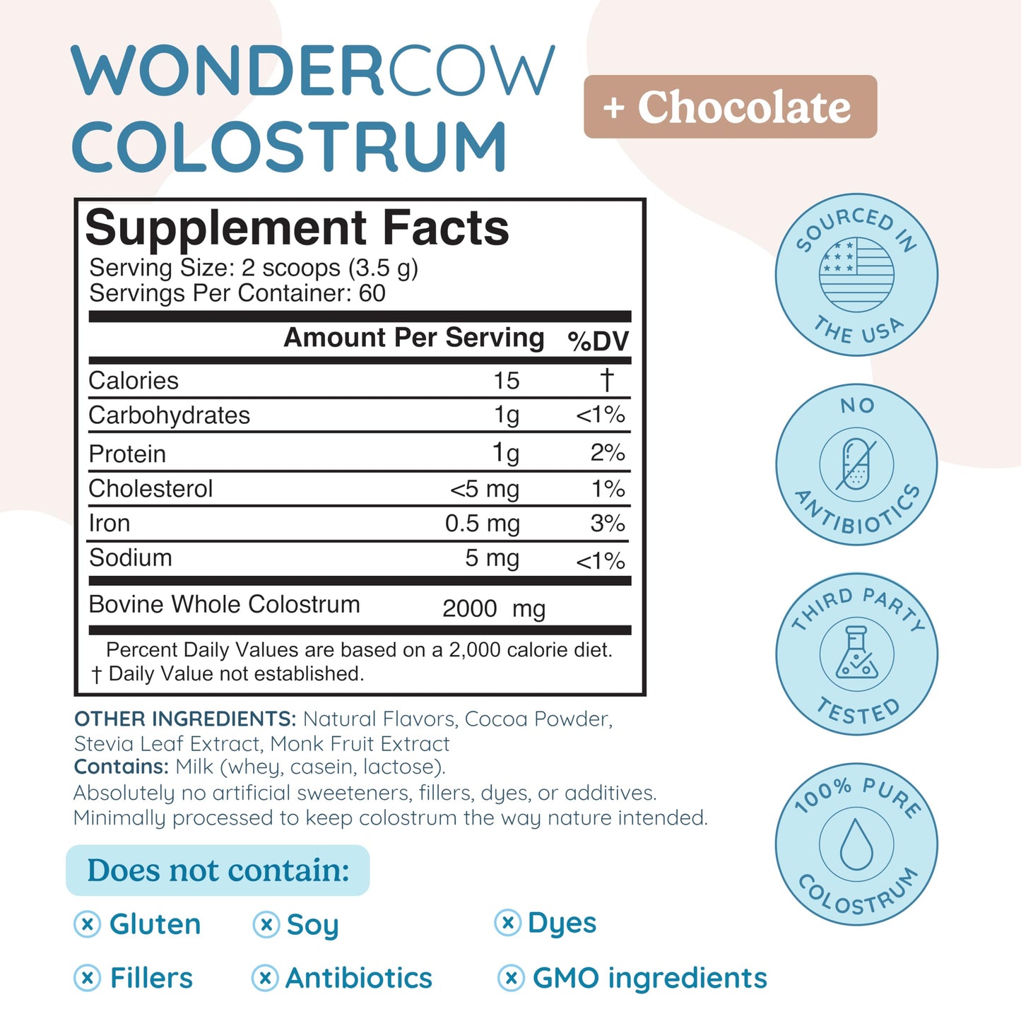WONDERCOW Colostrum Powder | Gut Health, Immune Support & Wellness | Chocolate 60 Servings