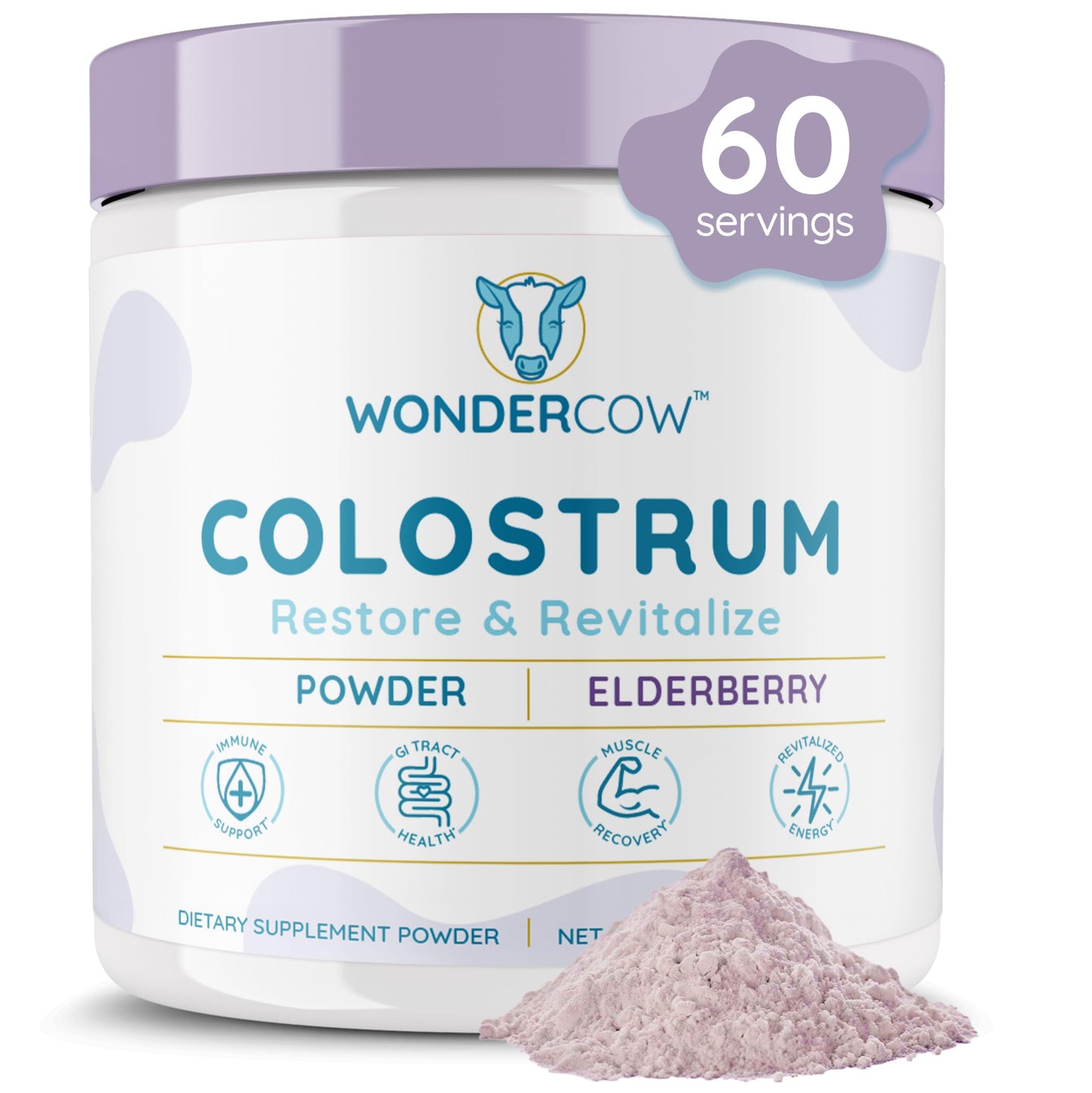 WONDERCOW Colostrum Powder for Gut Health, Immune Support & Recovery | Elderberry, 60 Servings