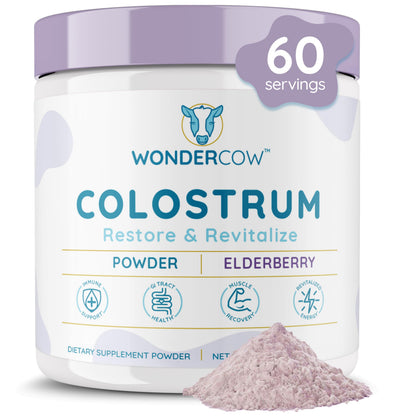 WONDERCOW Colostrum Powder for Gut Health, Immune Support & Recovery | Elderberry, 60 Servings