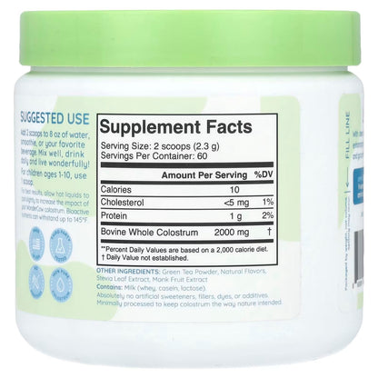 WONDERCOW Colostrum Powder for Gut Health, Immune Support & Muscle Recovery | Pure Whole Bovine Colostrum with Matcha, 60 Servings