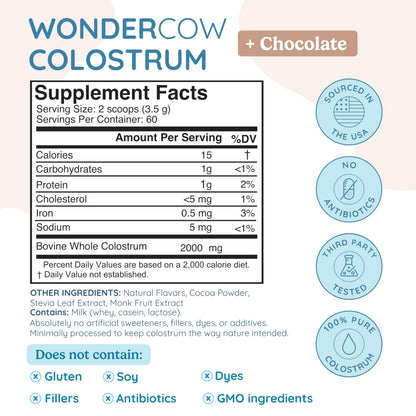 WONDERCOW Colostrum Powder | Gut Health, Immune Support & Wellness | Chocolate 60 Servings