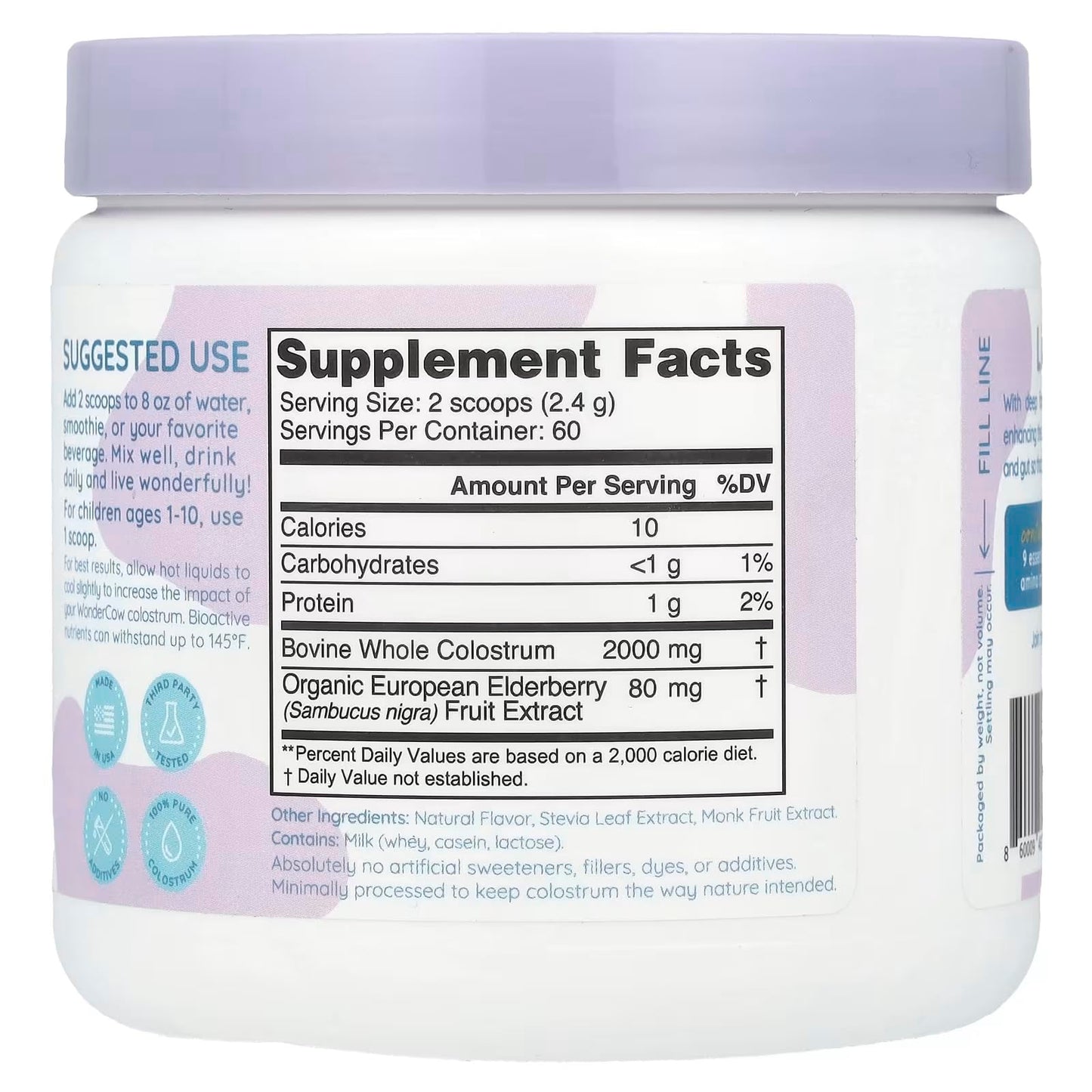 WONDERCOW Colostrum Powder for Gut Health, Immune Support & Recovery | Elderberry, 60 Servings