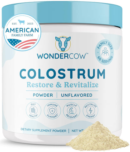 WONDERCOW Colostrum Powder – Gut Health, Immune Support, Muscle Recovery | Unflavored, 60 Servings