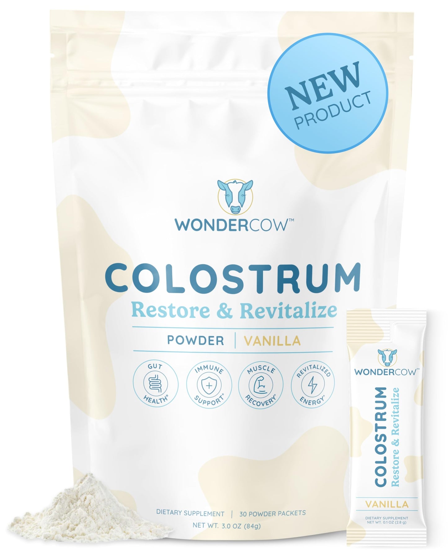 WonderCow Colostrum Powder Vanilla | Gut Health, Immunity & Muscle Recovery, 30 Servings