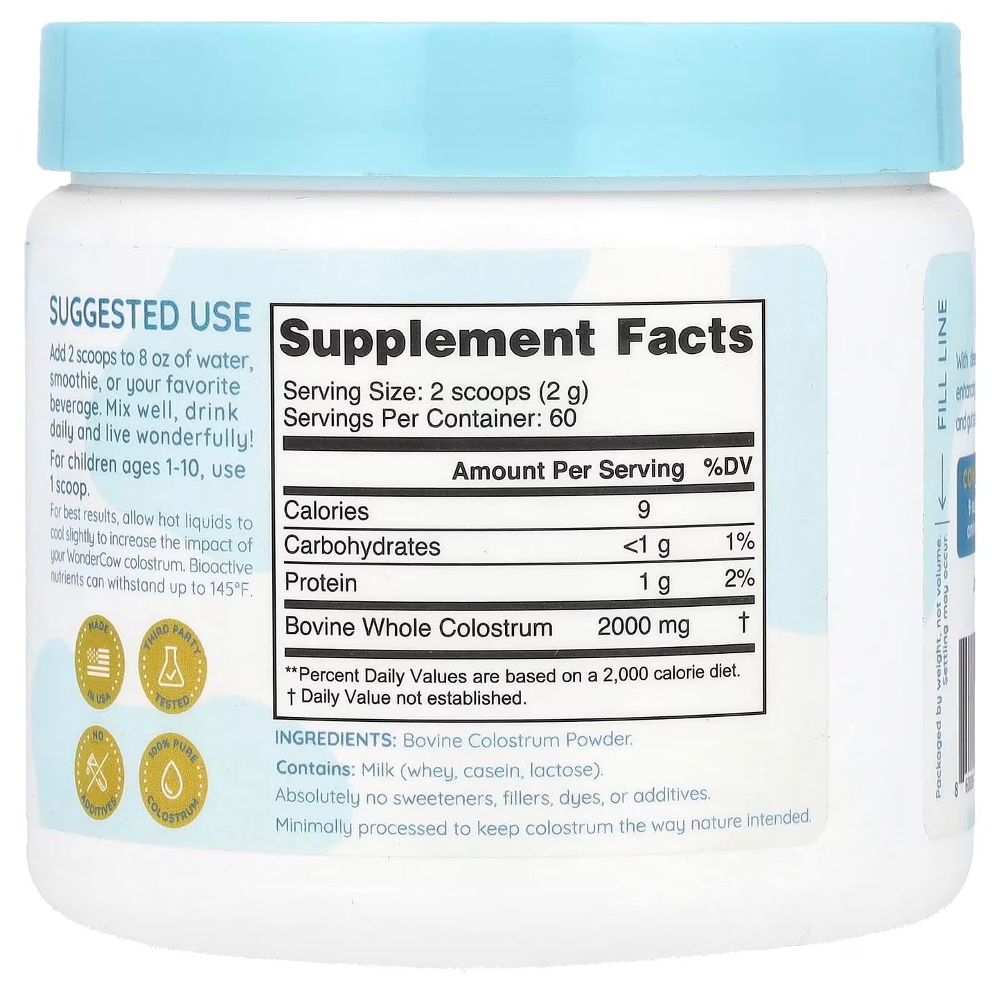 WONDERCOW Colostrum Powder – Gut Health, Immune Support, Muscle Recovery | Unflavored, 60 Servings