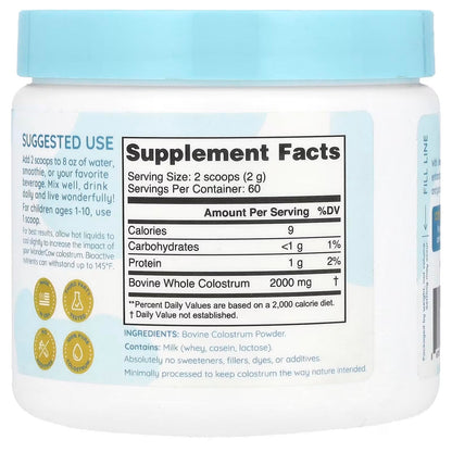 WONDERCOW Colostrum Powder – Gut Health, Immune Support, Muscle Recovery | Unflavored, 60 Servings