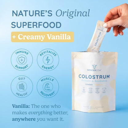 WonderCow Colostrum Powder Vanilla | Gut Health, Immunity & Muscle Recovery, 30 Servings