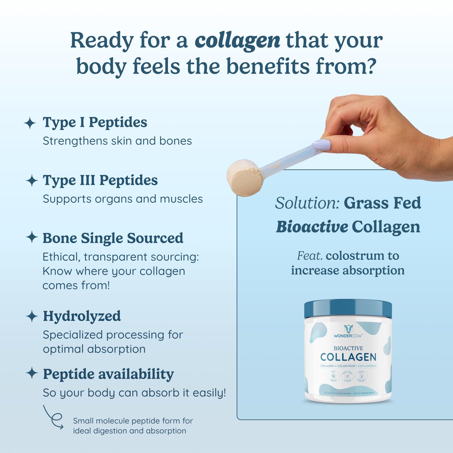 WonderCow Collagen Peptides Powder + Bovine Colostrum – Grass-Fed Type I & III