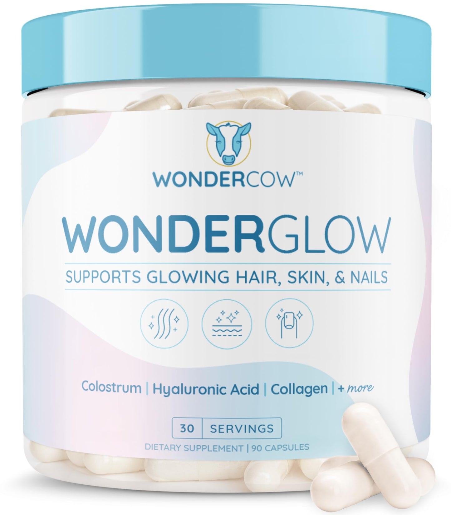 WONDERCOW WonderGlow Hair, Skin & Nails Vitamins | Bovine Colostrum, Collagen & Biotin