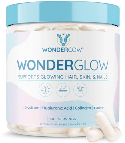 WONDERCOW WonderGlow Hair, Skin & Nails Vitamins | Bovine Colostrum, Collagen & Biotin