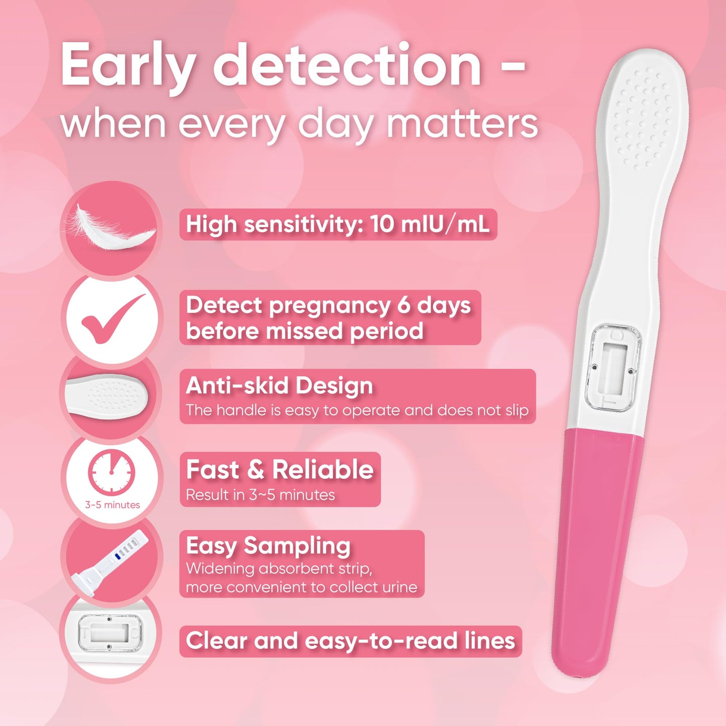 Wondfo Early Result Pregnancy Test Sticks – 6 Days Before Missed Period | 10 Pack At-Home Test