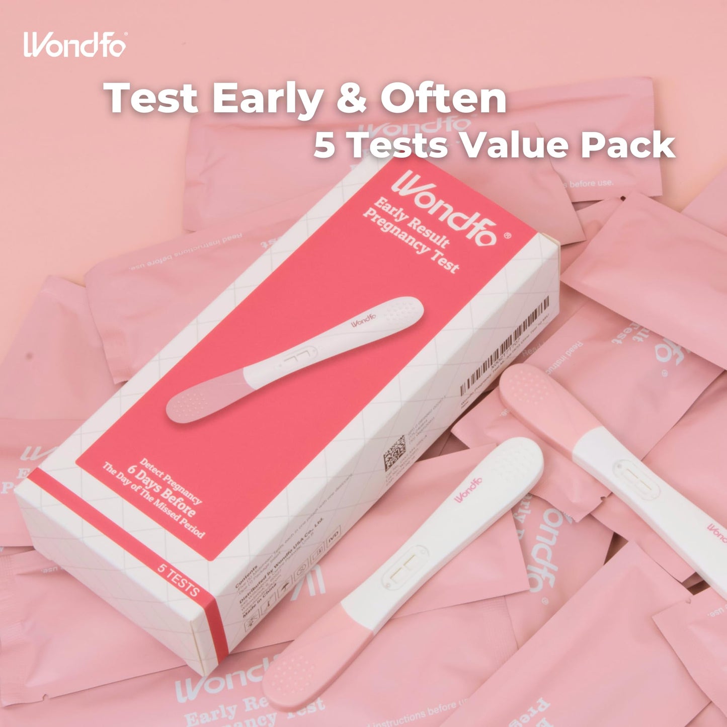Wondfo Pregnancy Test Early Result 5 Pack - Ultra Sensitive 10 mIU/mL (6 Days Sooner)