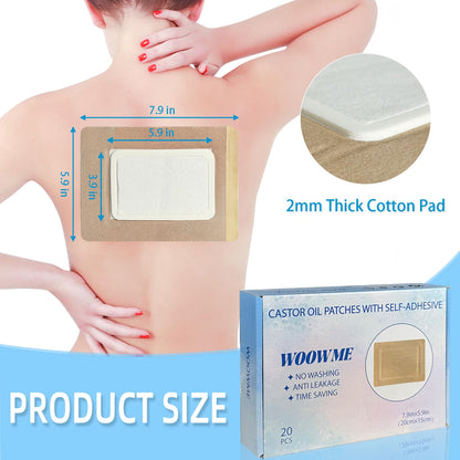 WOOWME 20 Pcs Castor Oil Patches - Disposable Pack Wrap for Leg, Back & Stomach (Oils Not Included)