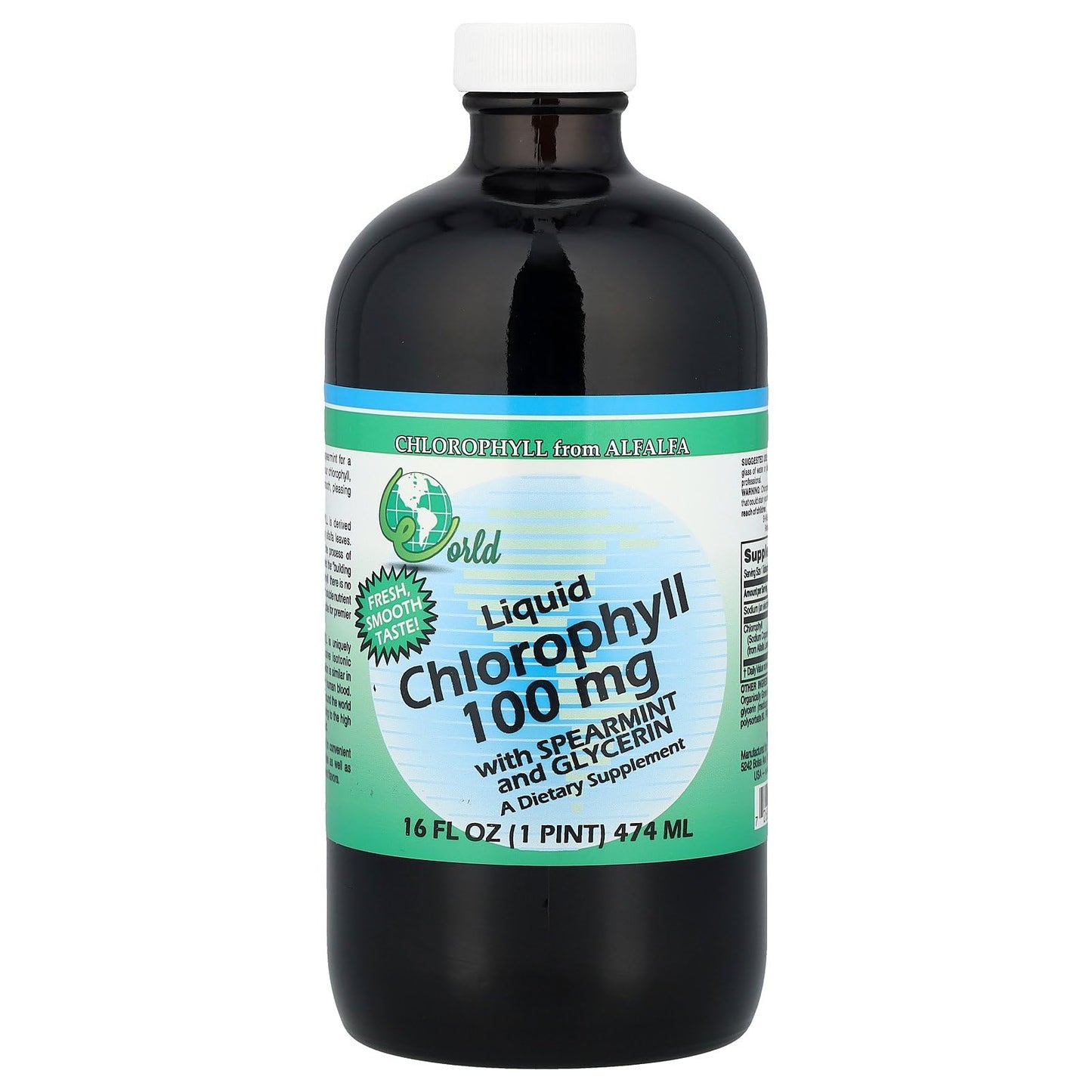 World Organics Liquid Chlorophyll with Spearmint – 16 Fl Oz