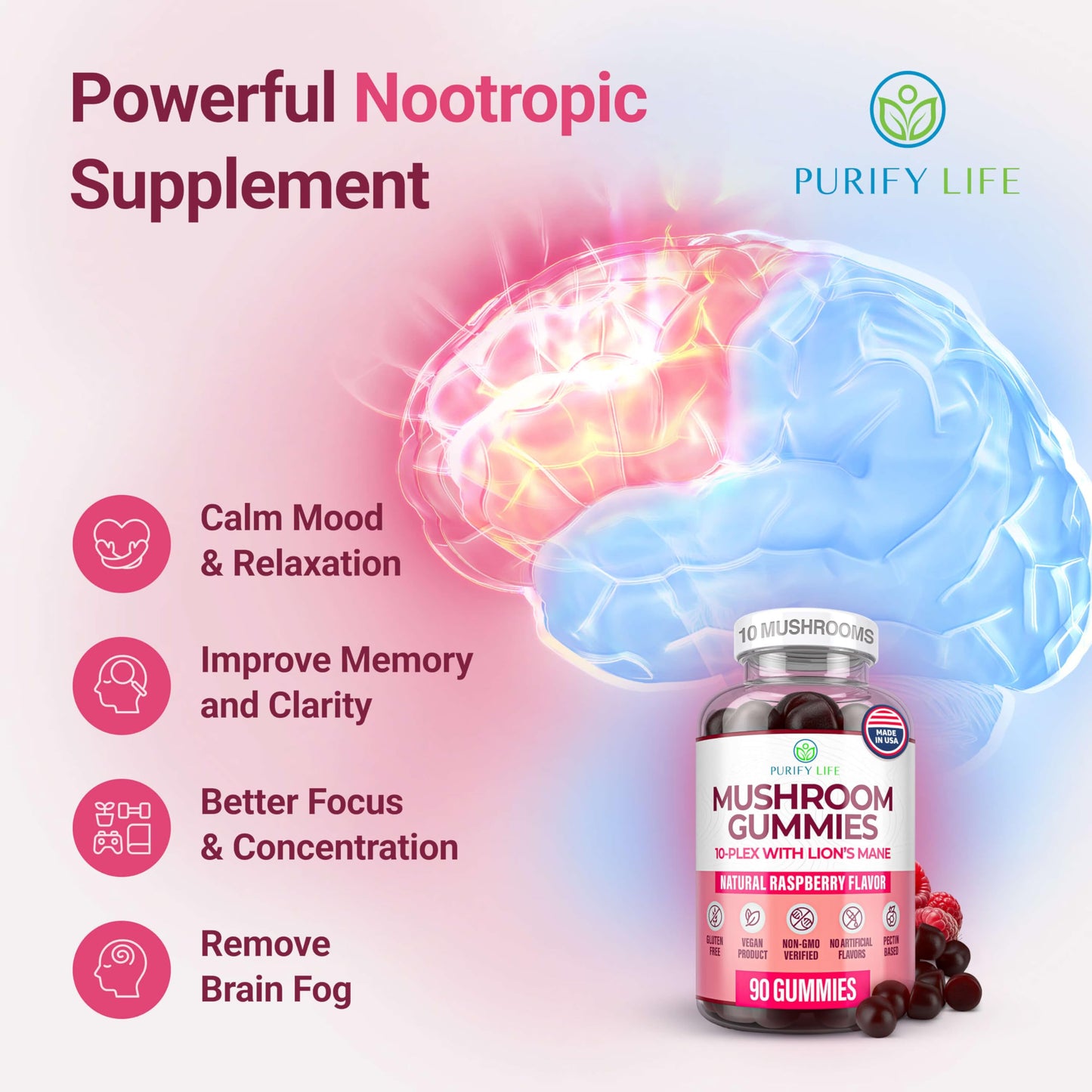 World's First 10-Mushroom Gummies - 90 Chews, 2500mg/Serving | Brain & Immune Support