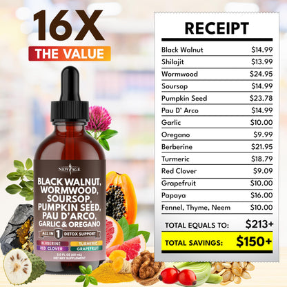 NEW AGE Black Walnut Wormwood Cleanse Drops – Herbal Liquid Tincture, 8oz