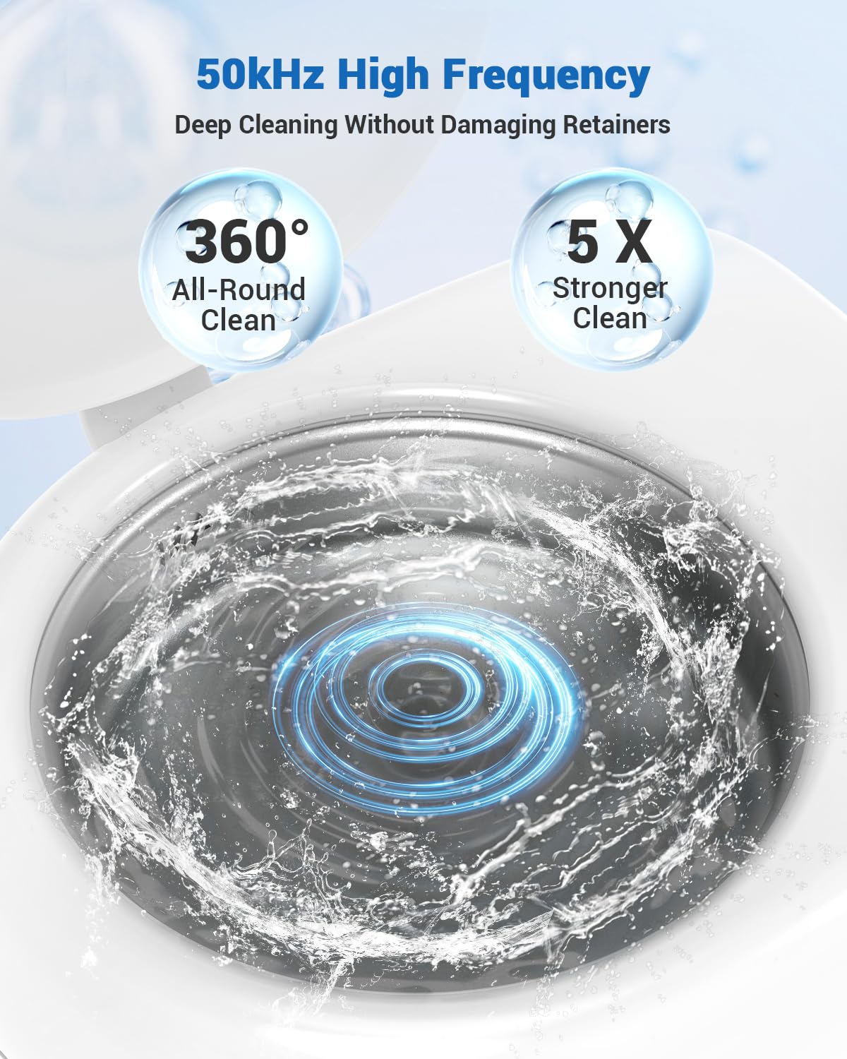Wrklly Ultrasonic Retainer Cleaner - 50kHz, 1.9in Ultra-Thin Portable, 6 Tablets Included