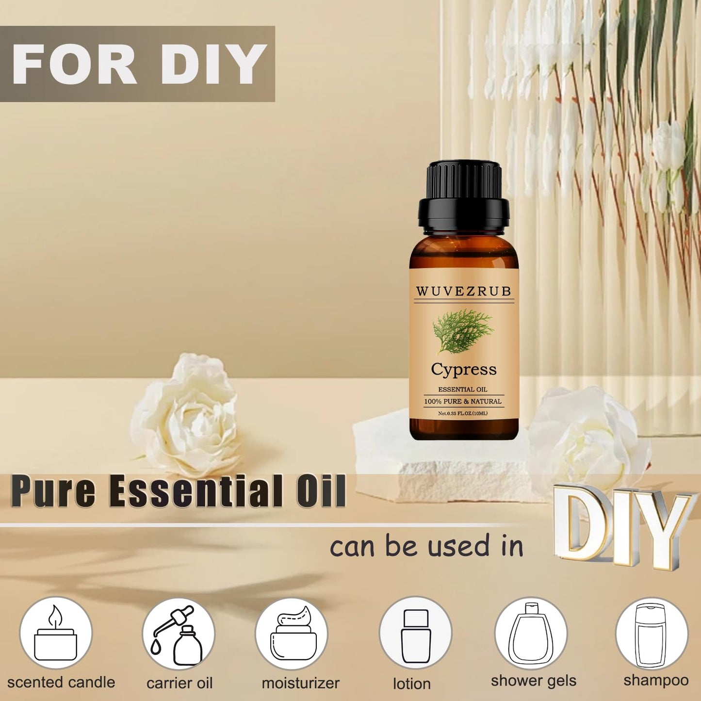 Wuvezrub Cypress Essential Oil 10ML – Organic 100% Pure & Natural for Aromatherapy Diffuser | 0.33 fl oz