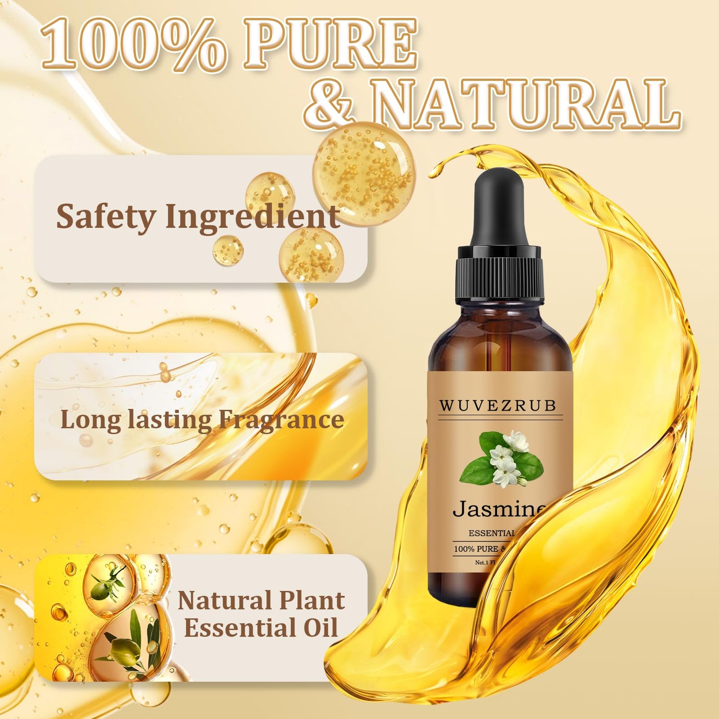 Wuvezrub Jasmine Essential Oil 30ML – Pure & Natural for Aromatherapy Diffusers | 1 Fl Oz