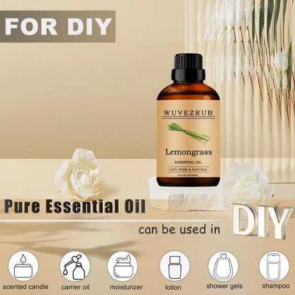 Wuvezrub Lemongrass Essential Oil 60ml – 100% Pure & Natural for Aromatherapy Diffuser (2 Fl Oz)