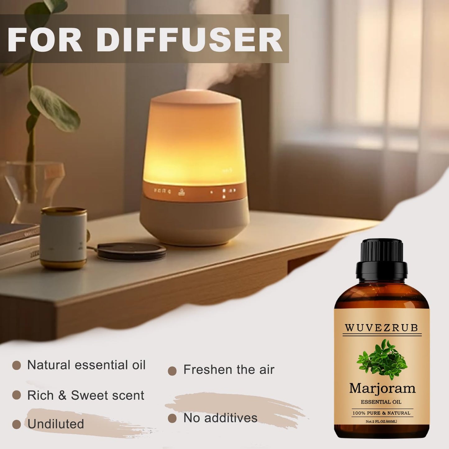 Wuvezrub Marjoram Essential Oils 60ML – 100% Pure & Natural, For Aromatherapy Diffuser & Skin Care (2 Fl Oz)