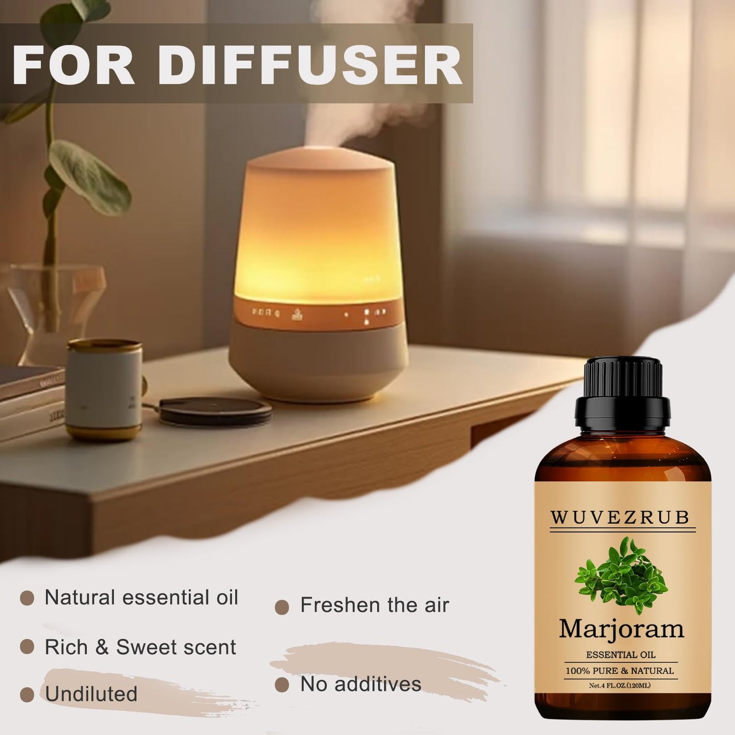 Marjoram Essential Oil 120ML | 4 Fl Oz – 100% Pure & Natural for Aromatherapy Diffusers | Wuvezrub