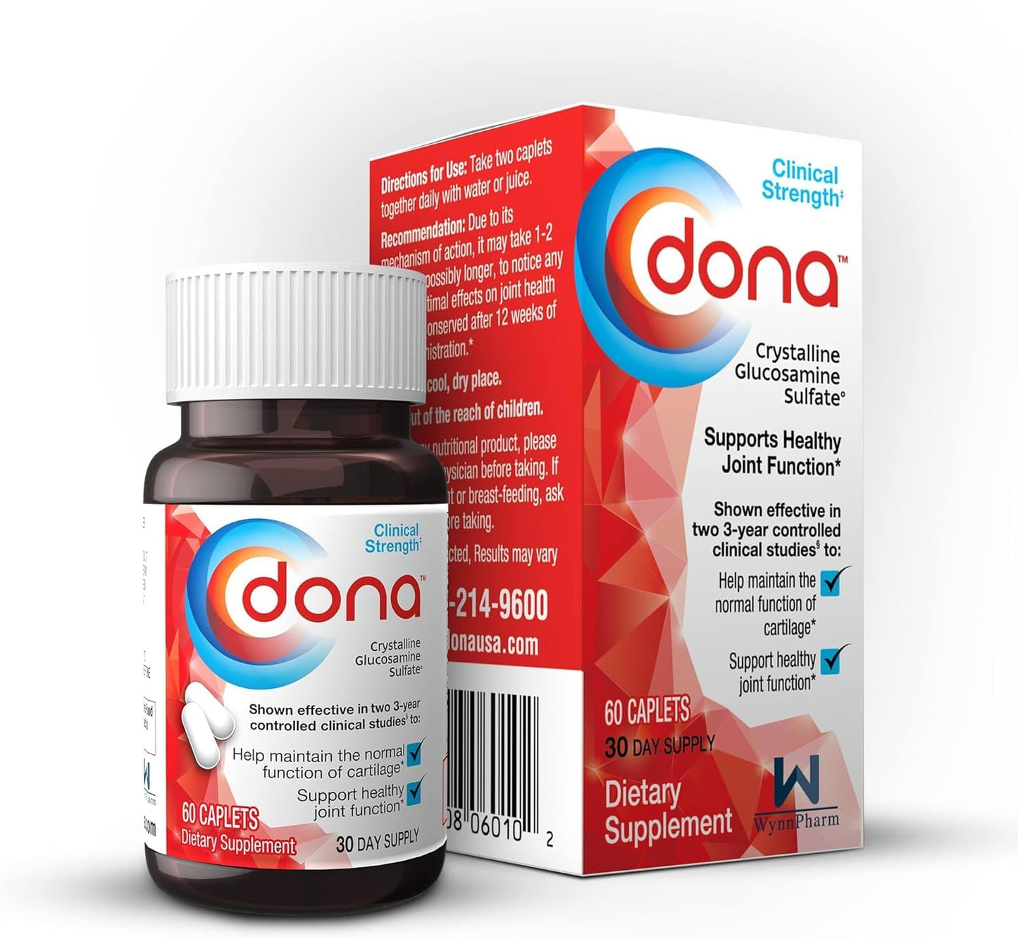 WynnPharm Dona Crystalline Glucosamine Sulfate 750 mg – Joint Health & Knee Comfort, 60 Count (2 Pack)