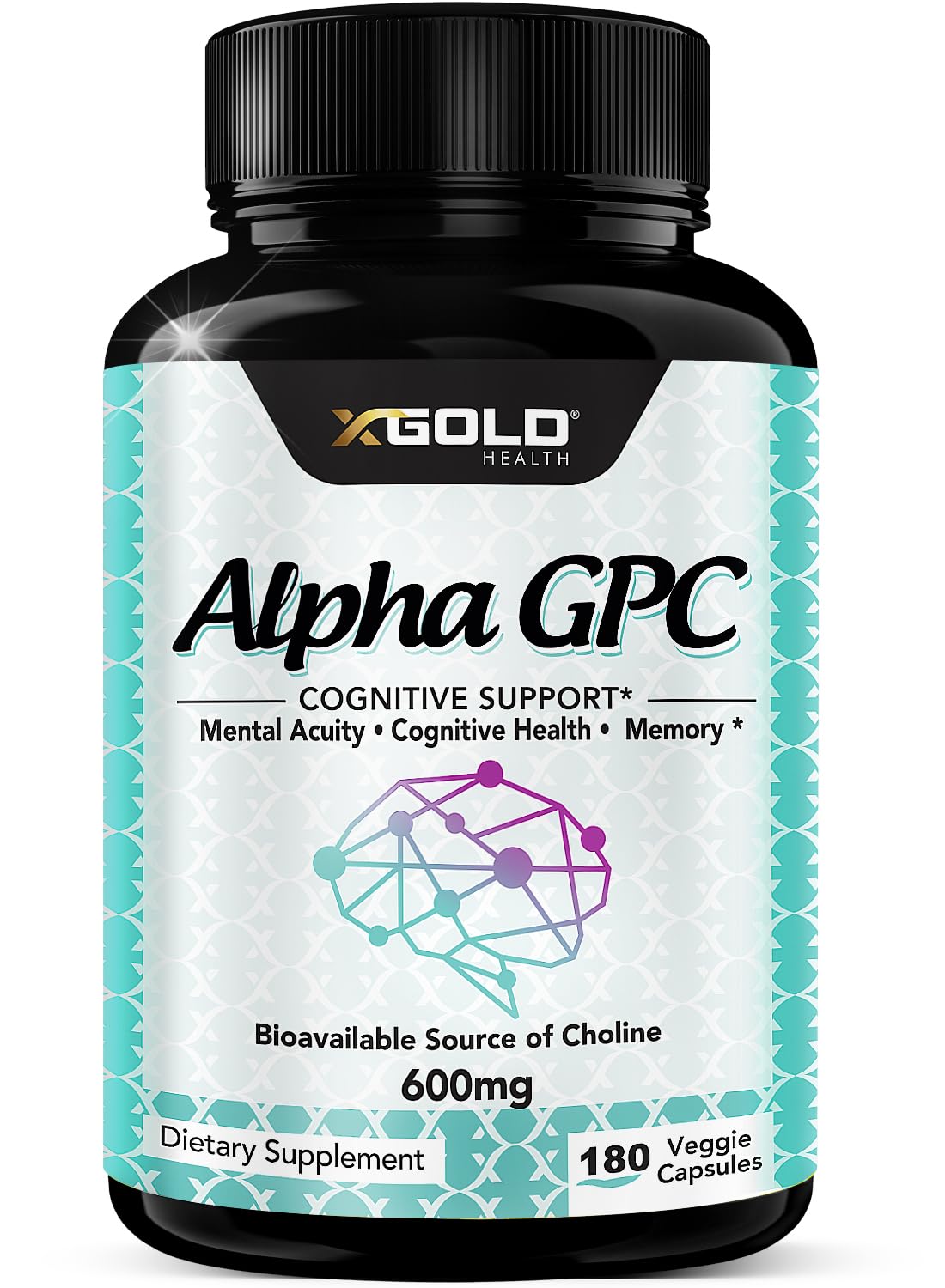 Alpha GPC Choline Supplement 600mg | 180 Veggie Capsules | High-Purity, Bioavailable Nootropic | X Gold Health