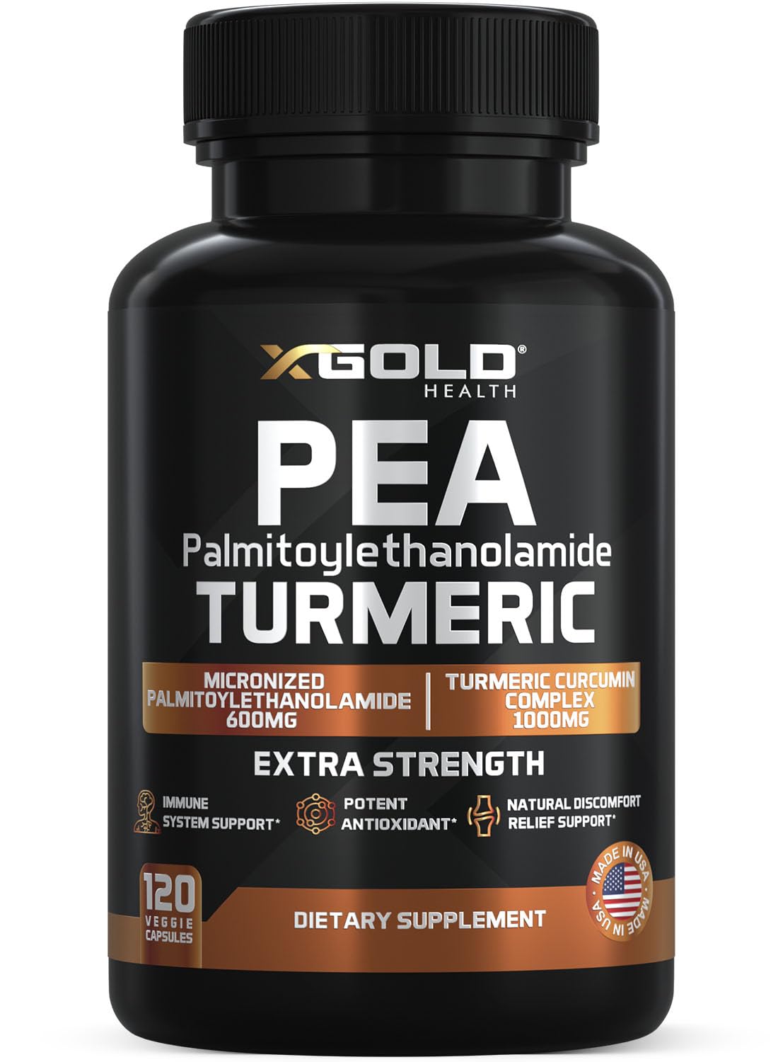 X Gold Health Pea PEA + Turmeric Curcumin Complex – 1600mg Micronized, 99% PEA & 95% Curcuminoids – Joint Support, Mobility & Comfort – Made in USA