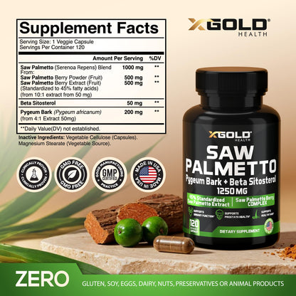 X Gold Health Saw Palmetto Prostate Supplement for Men | 3X Potent Formula | Made in USA
