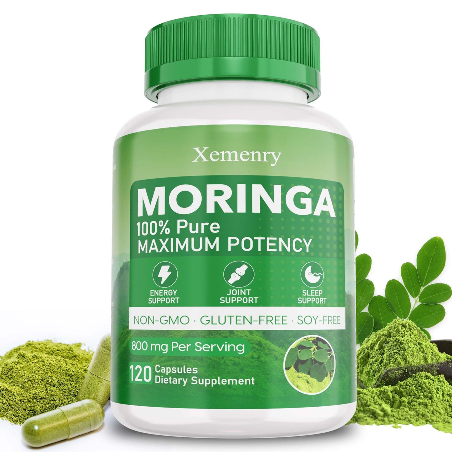 Xemenry Moringa Capsules 800mg | Energy, Immune & Gut Health - 120 Caps