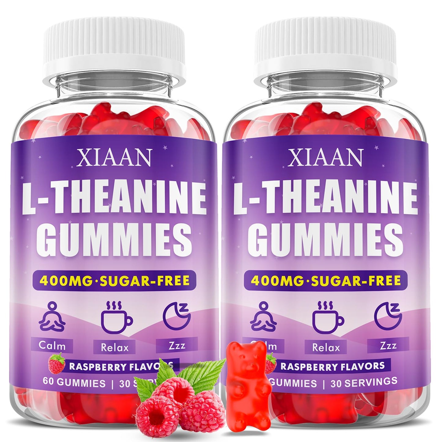 XIAAN L-Theanine Gummies for Kids & Adults – 400mg Chewable L-Theanine, Calm, Zzz & Relaxation, Vegan & Organic Raspberry Flavor, 120 Counts