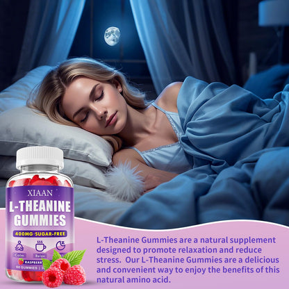 XIAAN L-Theanine Gummies – 400mg, Calm & Sleep Support (Vegan Raspberry)