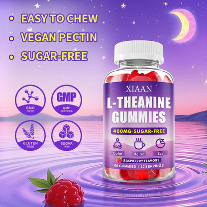 XIAAN L-Theanine Gummies – 400mg, Calm & Sleep Support (Vegan Raspberry)