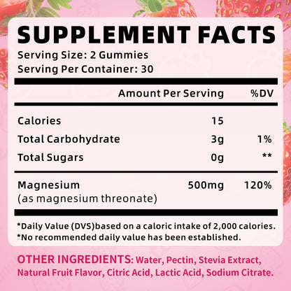 XIAAN Magnesium L-Threonate Gummies 500mg – Sugar-Free Strawberry 60 Count